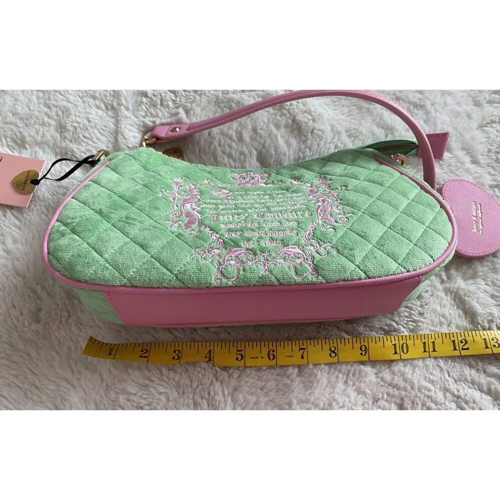 Juicy Couture Juicy Tale Shoulder Bag Retro Green Pink Quilted Bag Purse NEW - Picture 13 of 16
